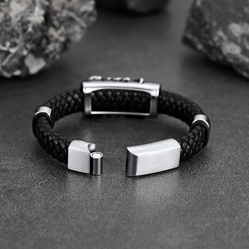Punk Scorpion Black Braided Leather Bracelet Bangle Gift for Men Son Grandson