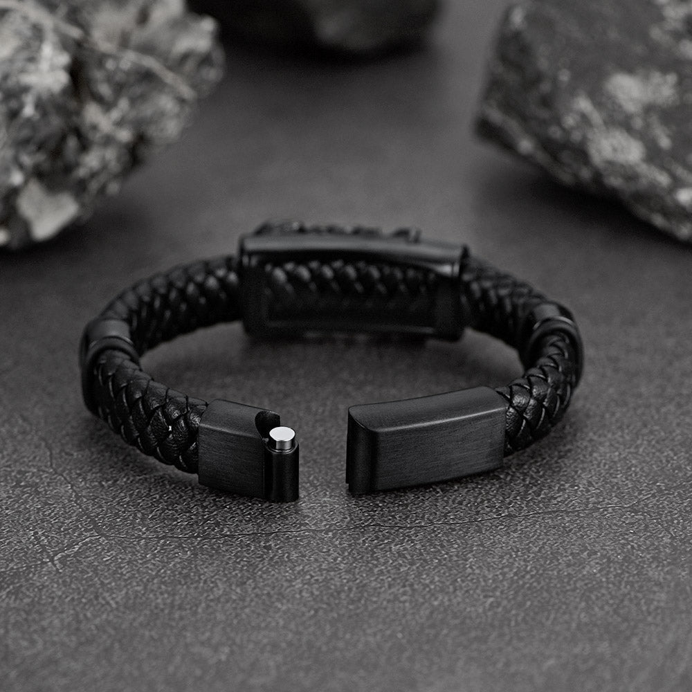 Punk Scorpion Black Braided Leather Bracelet Bangle Gift for Men Son Grandson