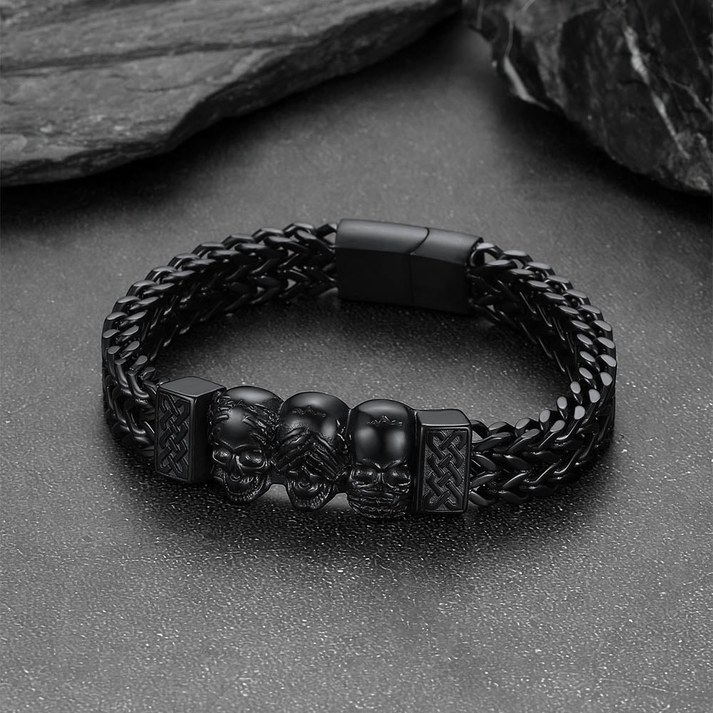 Halloween Gothic Skull Chain Bracelet For Men with Celtic Knot in Stainless Steel