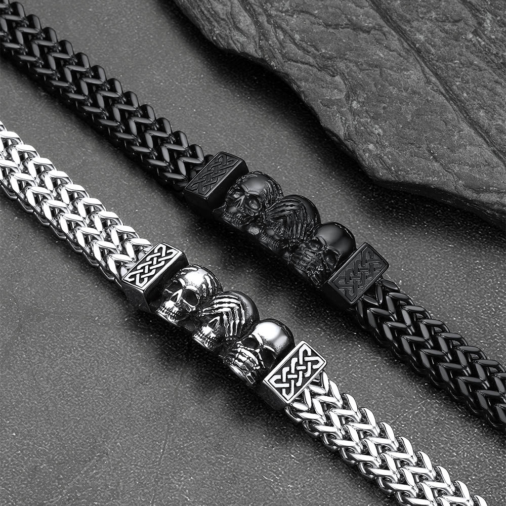 Halloween Gothic Skull Chain Bracelet For Men with Celtic Knot in Stainless Steel