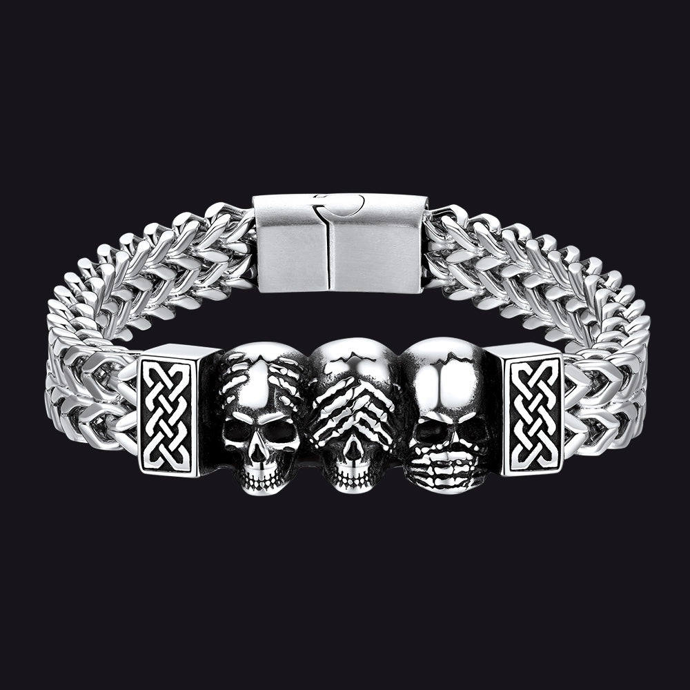 Halloween Gothic Skull Chain Bracelet For Men with Celtic Knot in Stainless Steel