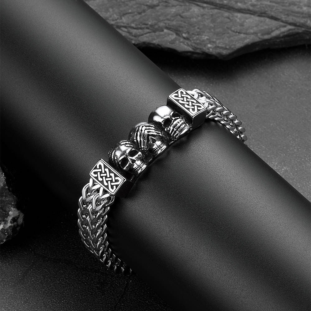 Halloween Gothic Skull Chain Bracelet For Men with Celtic Knot in Stainless Steel