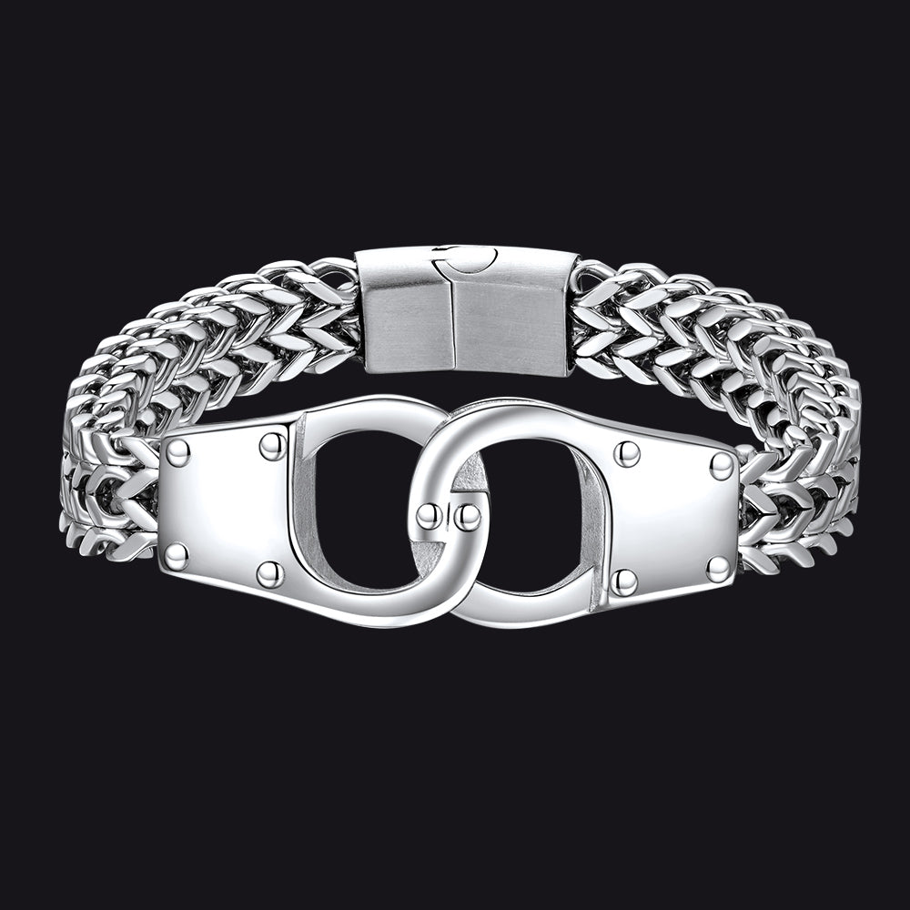Handcuffs Chain Bracelet For Men with Celtic Knot in Stainless Steel