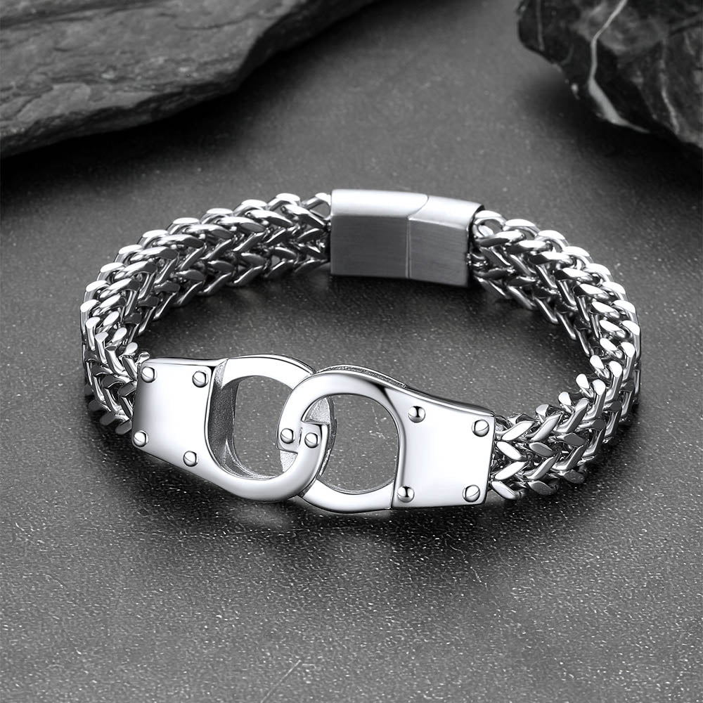 Handcuffs Chain Bracelet For Men with Celtic Knot in Stainless Steel