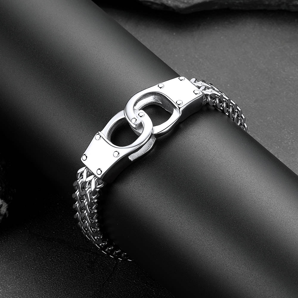 Handcuffs Chain Bracelet For Men with Celtic Knot in Stainless Steel