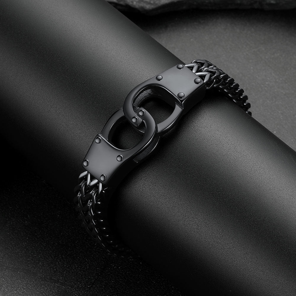 Handcuffs Chain Bracelet For Men with Celtic Knot in Stainless Steel