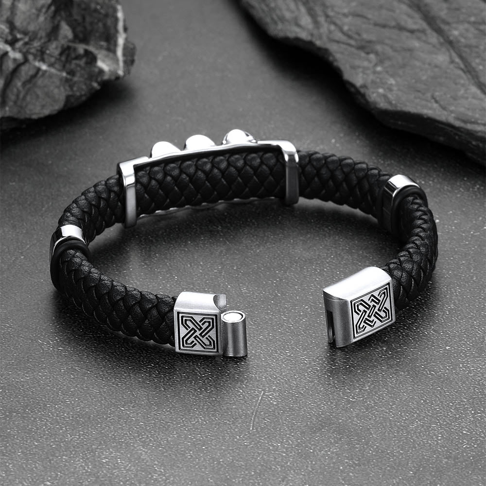 Gothic 3 Skull Braided Leather Bracelet Gift For Men Father Son Grandson