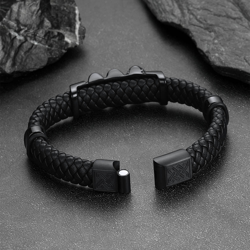 Gothic 3 Skull Braided Leather Bracelet Gift For Men Father Son Grandson