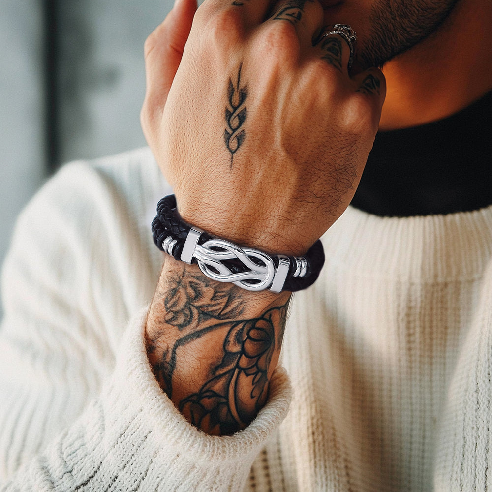 Customized Infinity Love Knot Leather Bracelet For Men