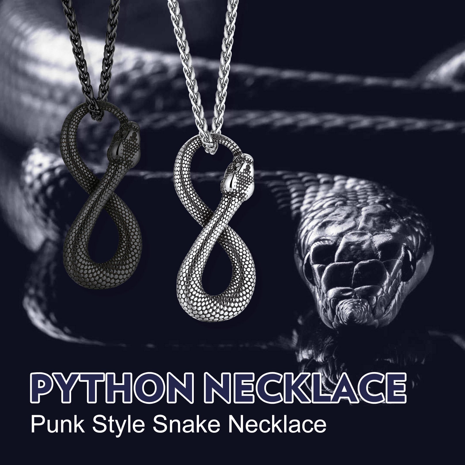 Punk Eight Pythons Infinity Snake Necklace for Men