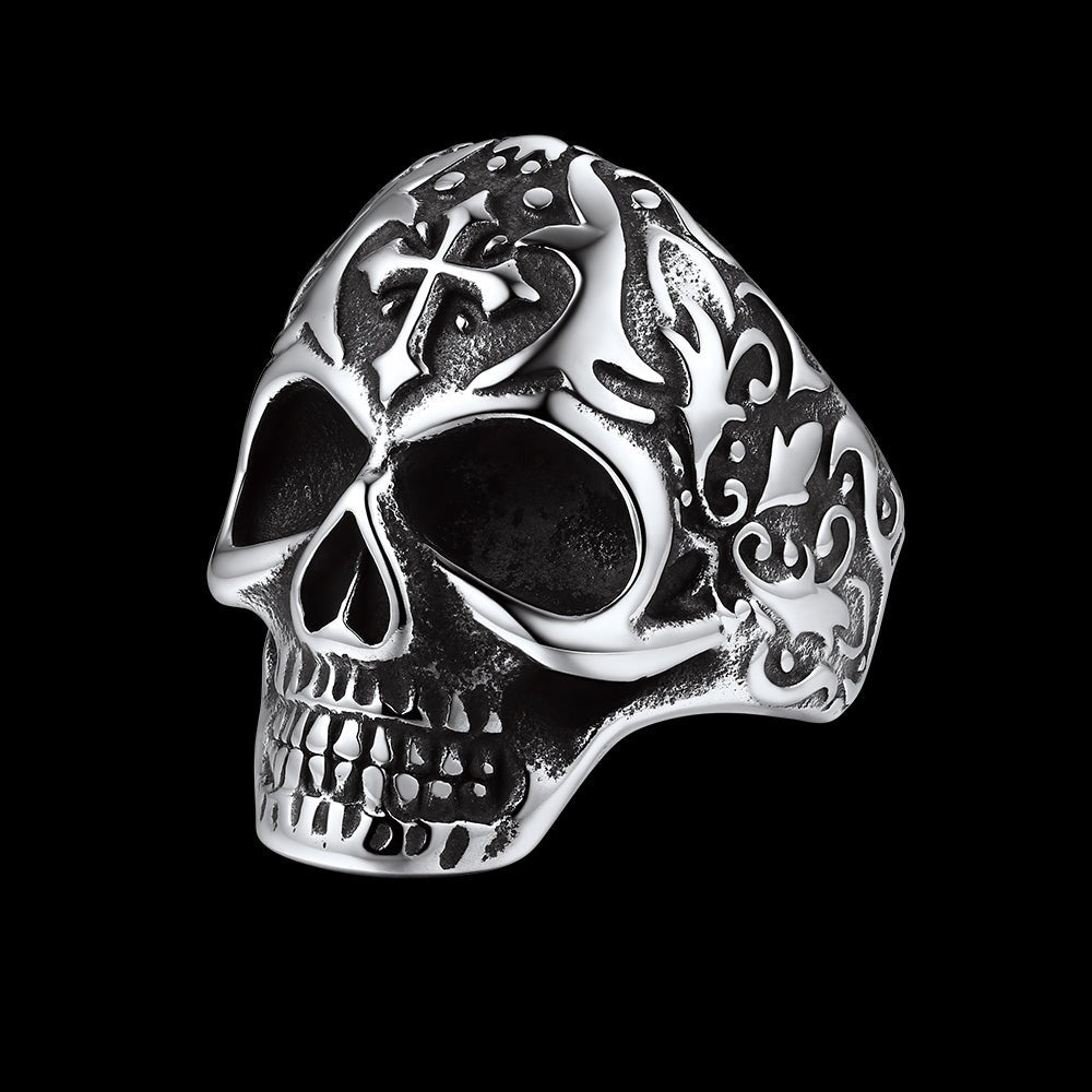Gothic Skull Hollow Sugar Stainless Steel Ring for Men