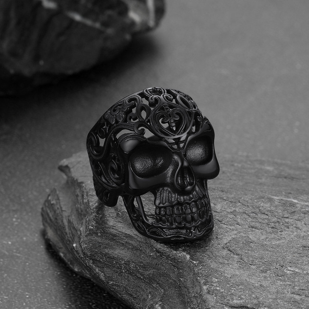 Gothic Skull Hollow Sugar Stainless Steel Ring for Men