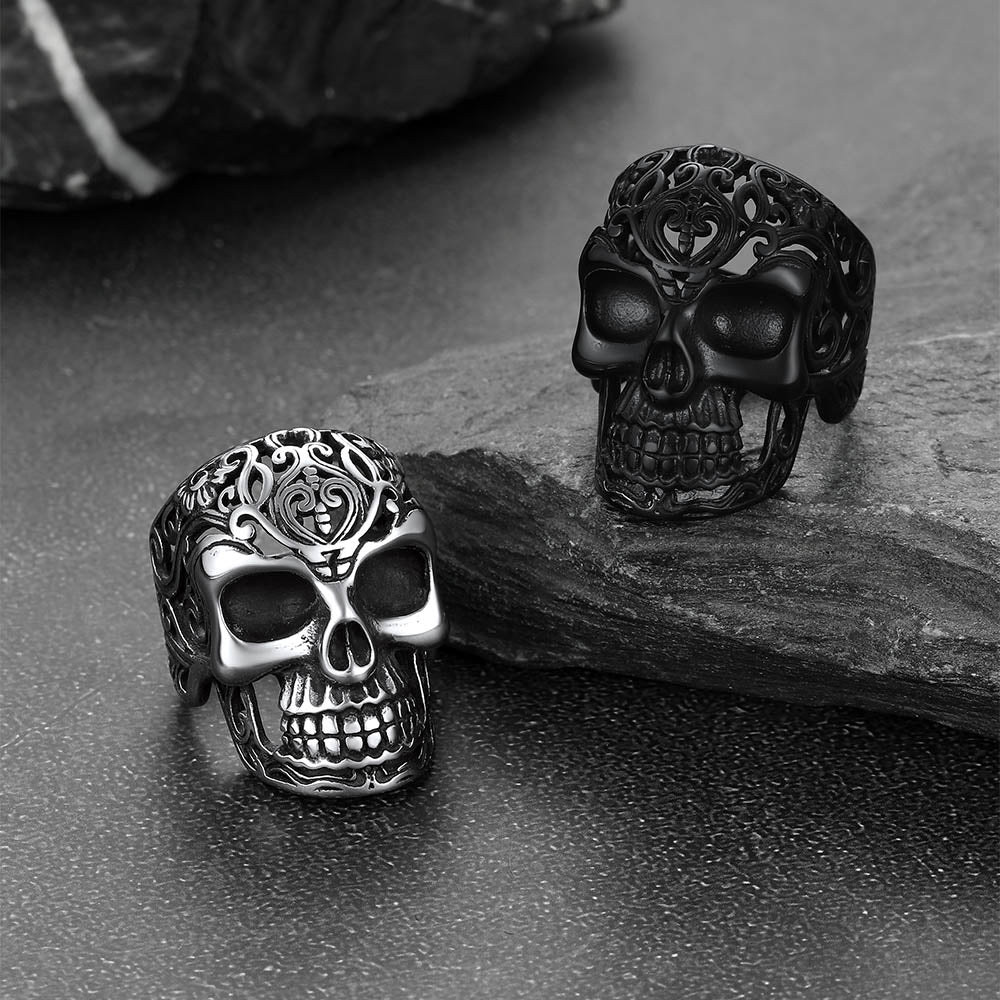 Gothic Skull Hollow Sugar Stainless Steel Ring for Men