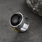 Black Onyx Skull Signet Ring & Graffiti Joker Star Earring Jewelry Set For Men 6