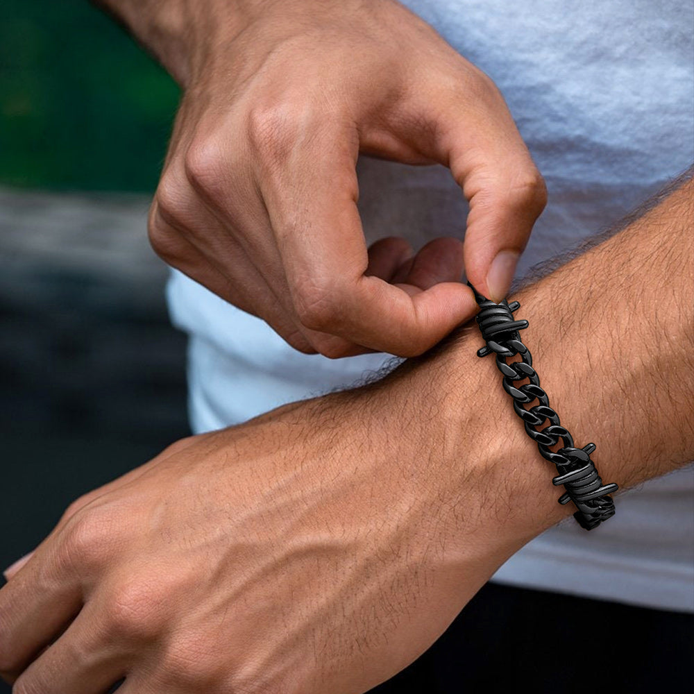 Barbed Wire Cuban Link Bracelet for Men in Stainless Steel