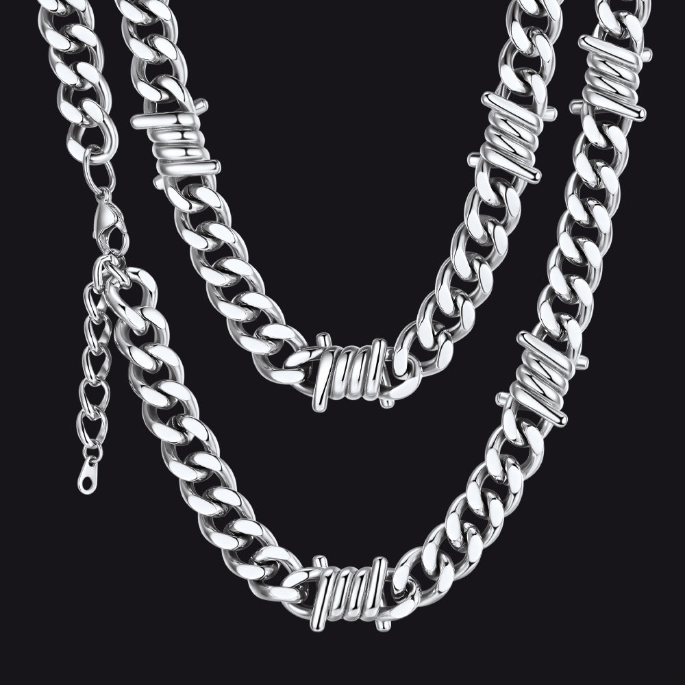 Barbed Wire Cuban Link Chain Choker Necklace for Men Women