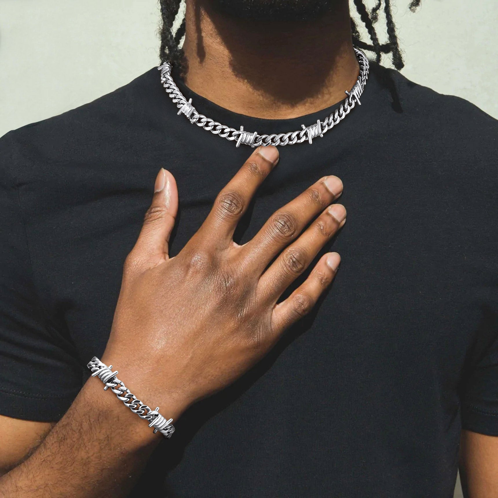 To My Men Barbed Wire Cuban Chain Choker Necklace Gift for Him