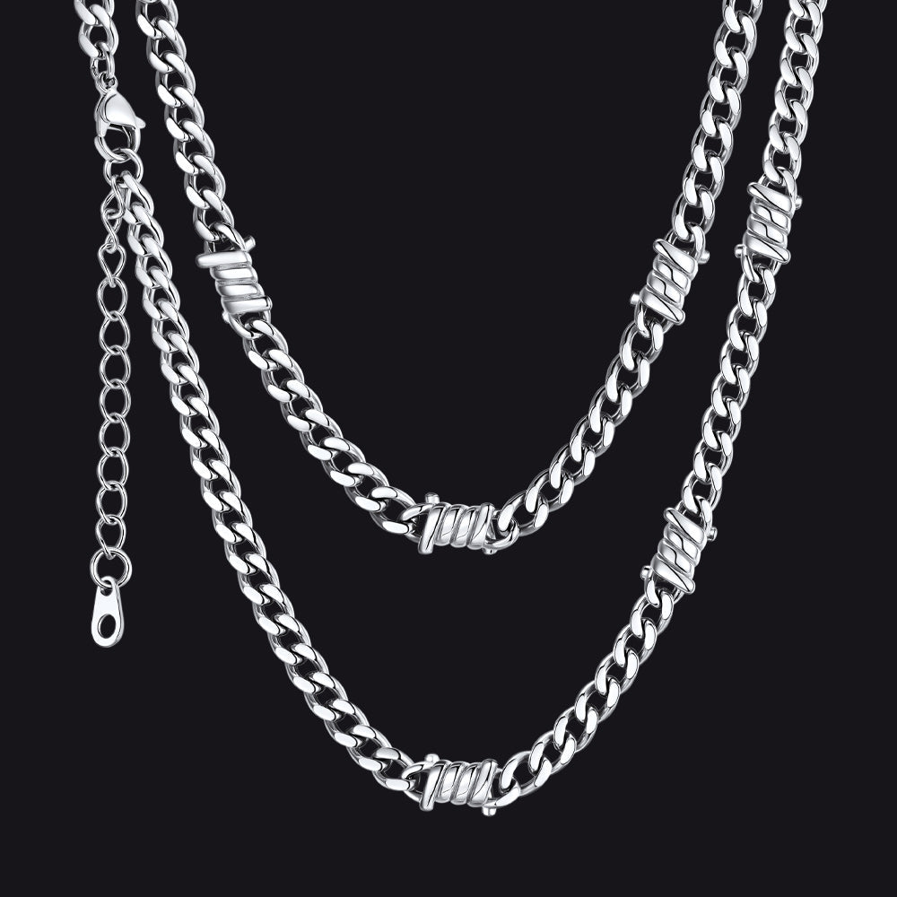 Barbed Wire Cuban Link Chain Choker Necklace for Men Women