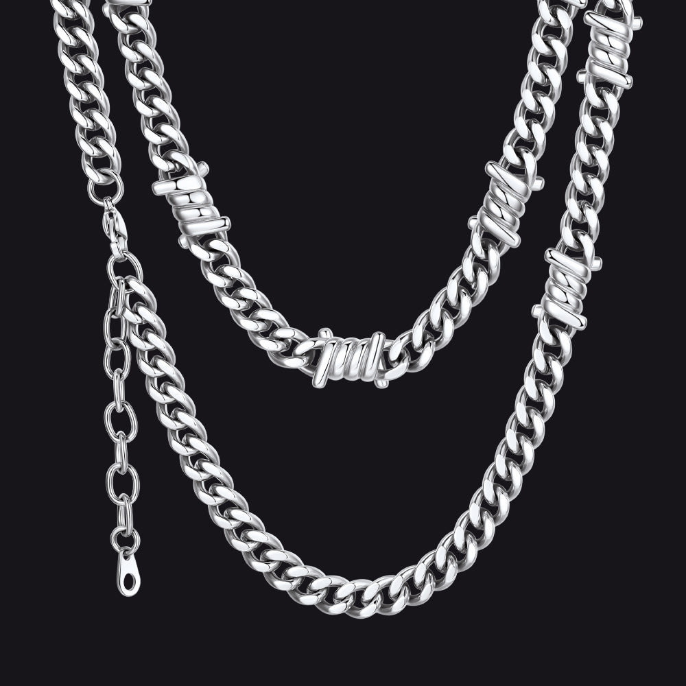 Barbed Wire Cuban Link Chain Choker Necklace for Men Women