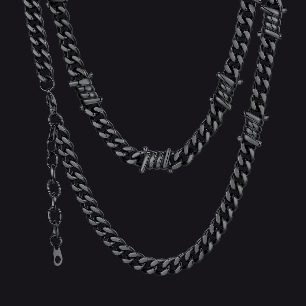 Barbed Wire Cuban Link Chain Choker Necklace for Men Women