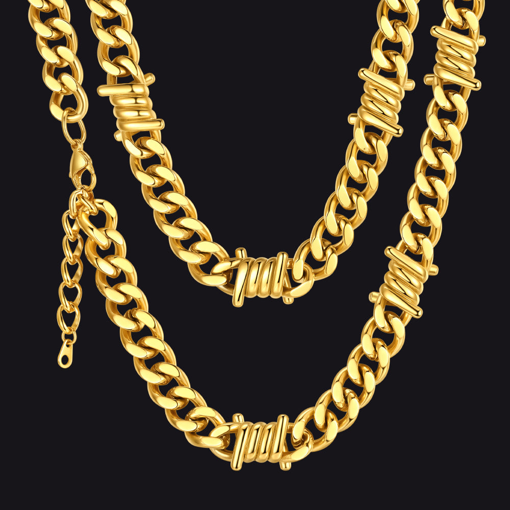 Barbed Wire Cuban Link Chain Choker Necklace for Men Women