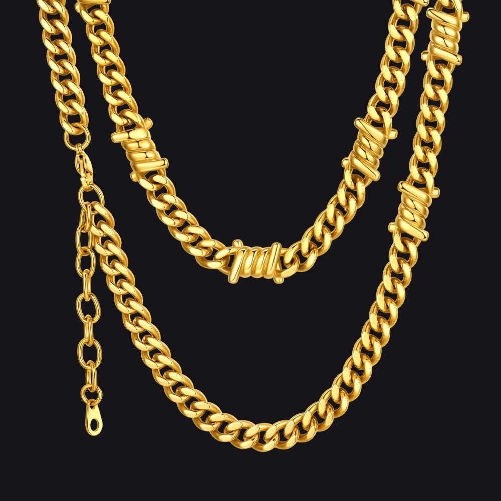 Barbed Wire Cuban Link Chain Choker Necklace for Men Women
