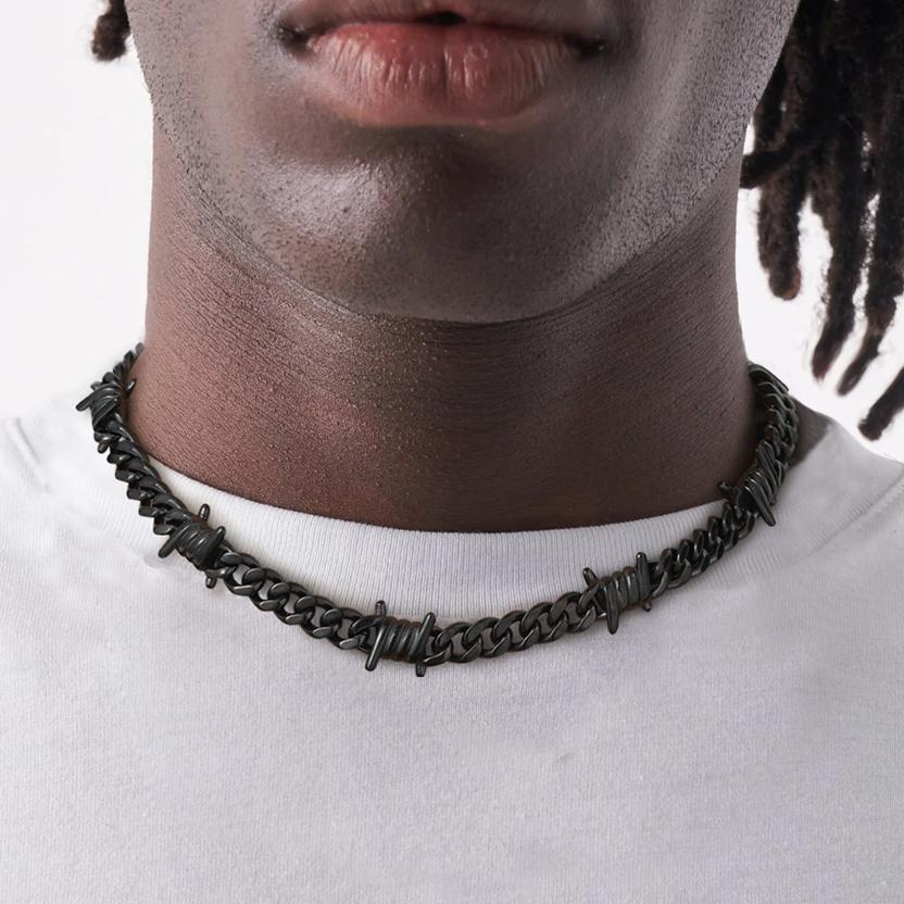 To My Men Barbed Wire Cuban Chain Choker Necklace Gift for Him