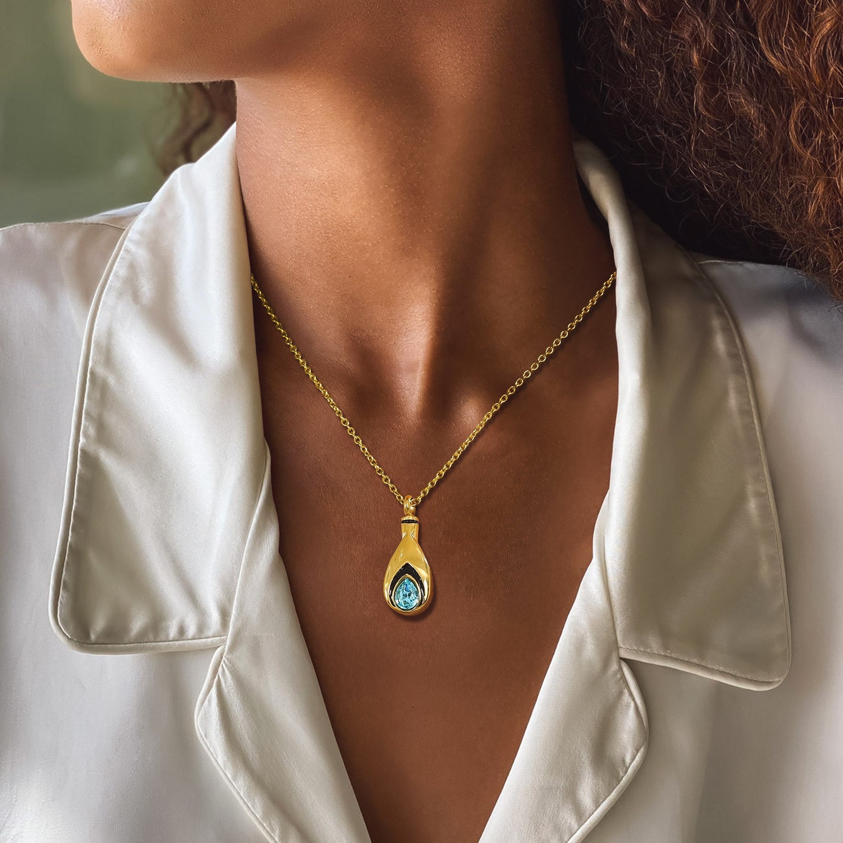 Custom Cremation Tear Drop Birthstone Urn Ashes Necklace for Women