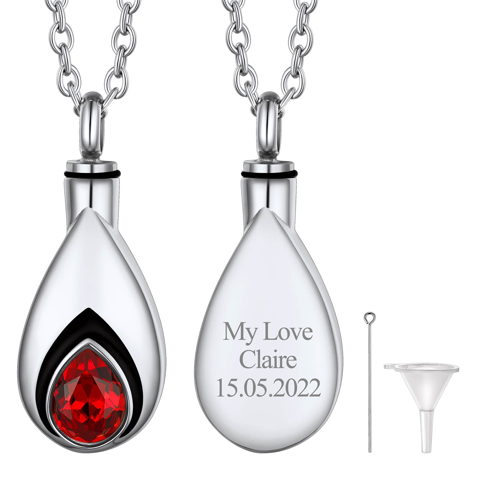 Custom Cremation Tear Drop Birthstone Urn Ashes Necklace for Women