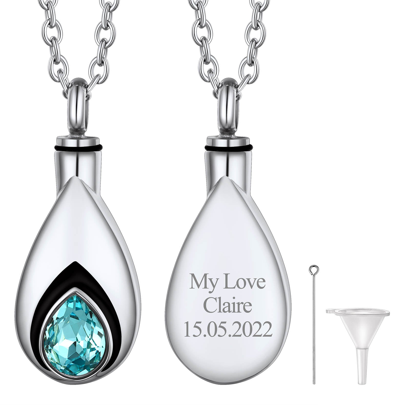 Custom Cremation Tear Drop Birthstone Urn Ashes Necklace for Women