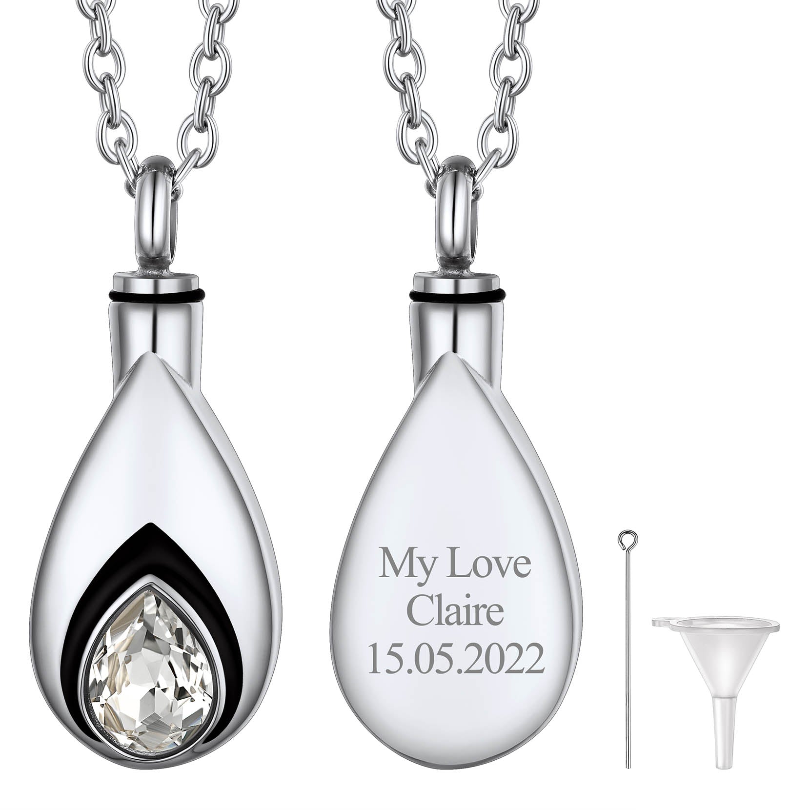 Custom Cremation Tear Drop Birthstone Urn Ashes Necklace for Women