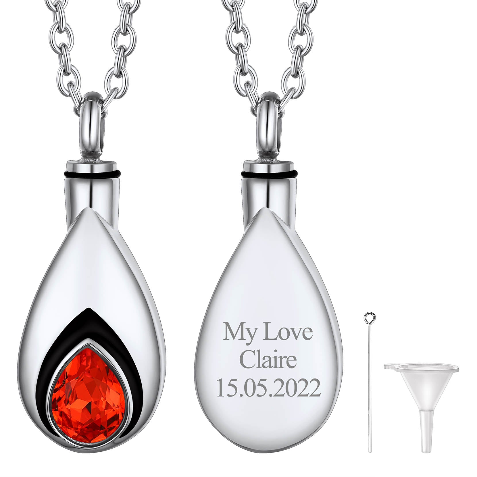 Custom Cremation Tear Drop Birthstone Urn Ashes Necklace for Women