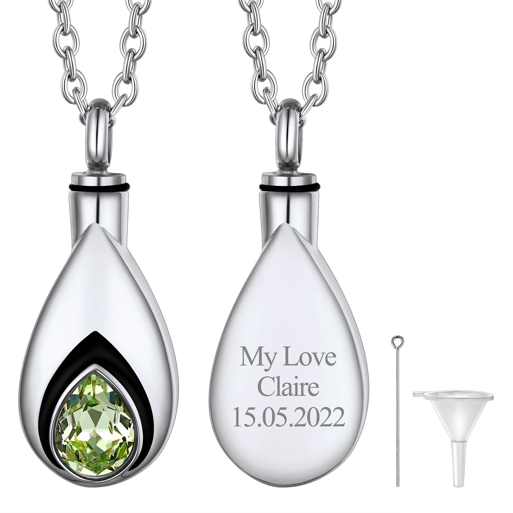 Custom Cremation Tear Drop Birthstone Urn Ashes Necklace for Women
