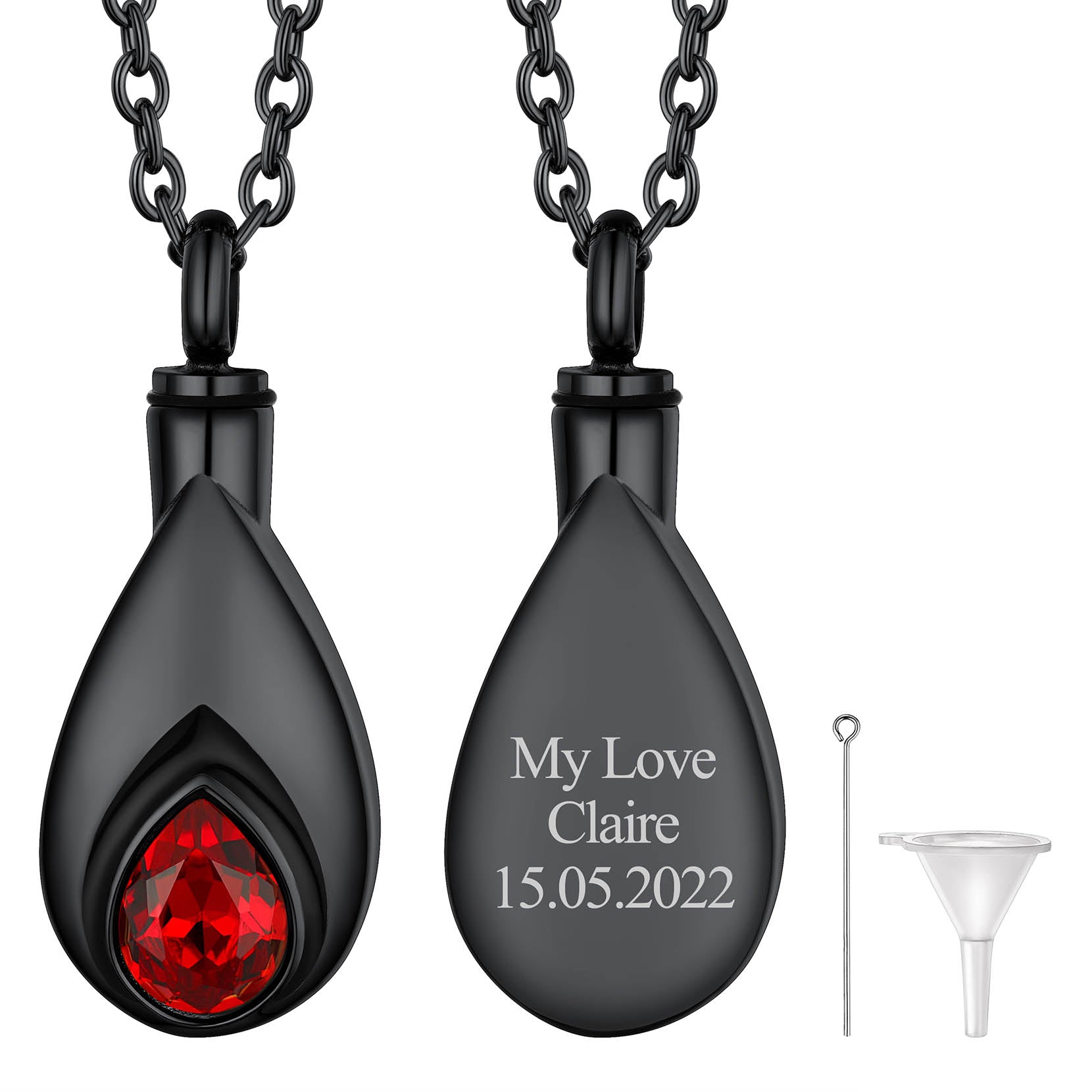 Custom Cremation Tear Drop Birthstone Urn Ashes Necklace for Women