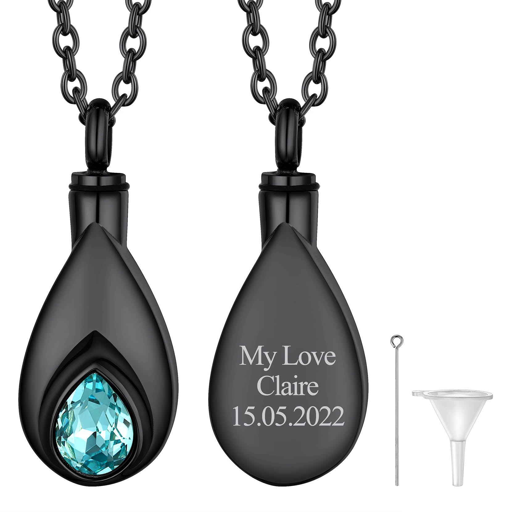 Custom Cremation Tear Drop Birthstone Urn Ashes Necklace for Women