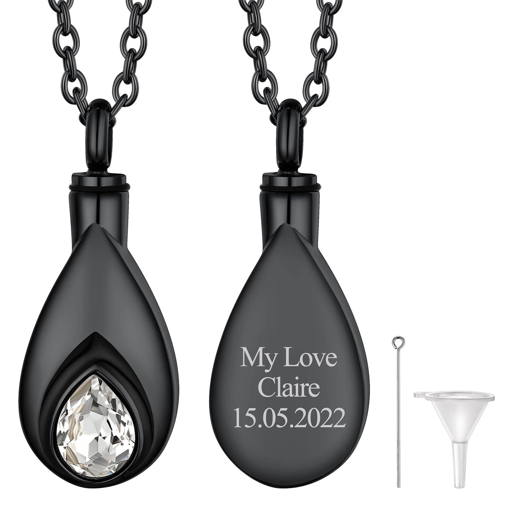 Custom Cremation Tear Drop Birthstone Urn Ashes Necklace for Women