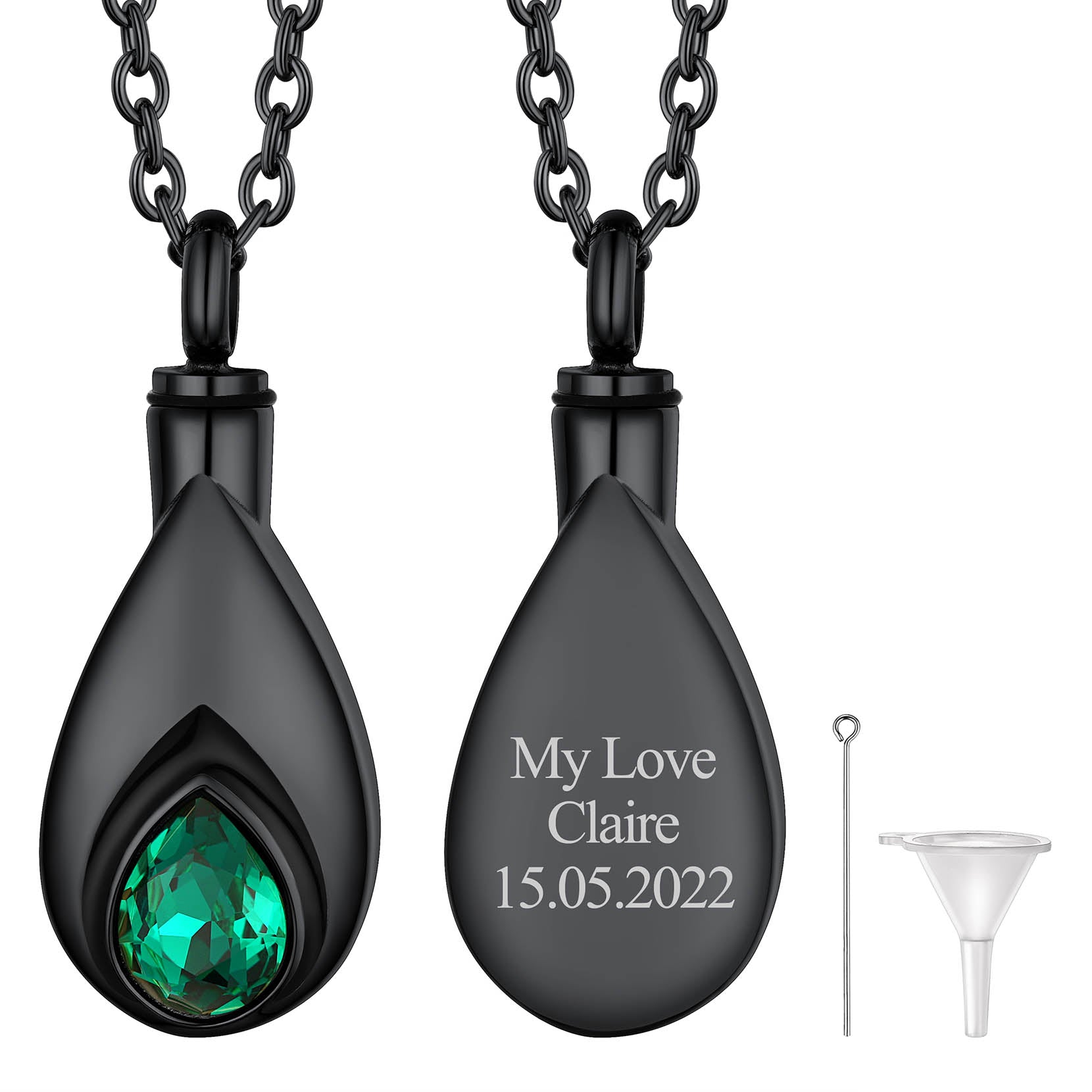 Custom Cremation Tear Drop Birthstone Urn Ashes Necklace for Women