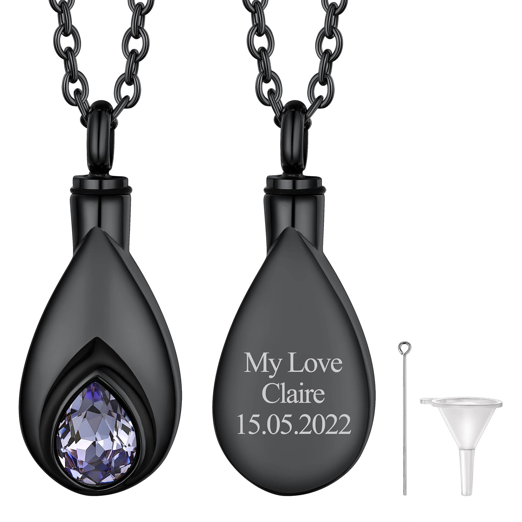 Custom Cremation Tear Drop Birthstone Urn Ashes Necklace for Women