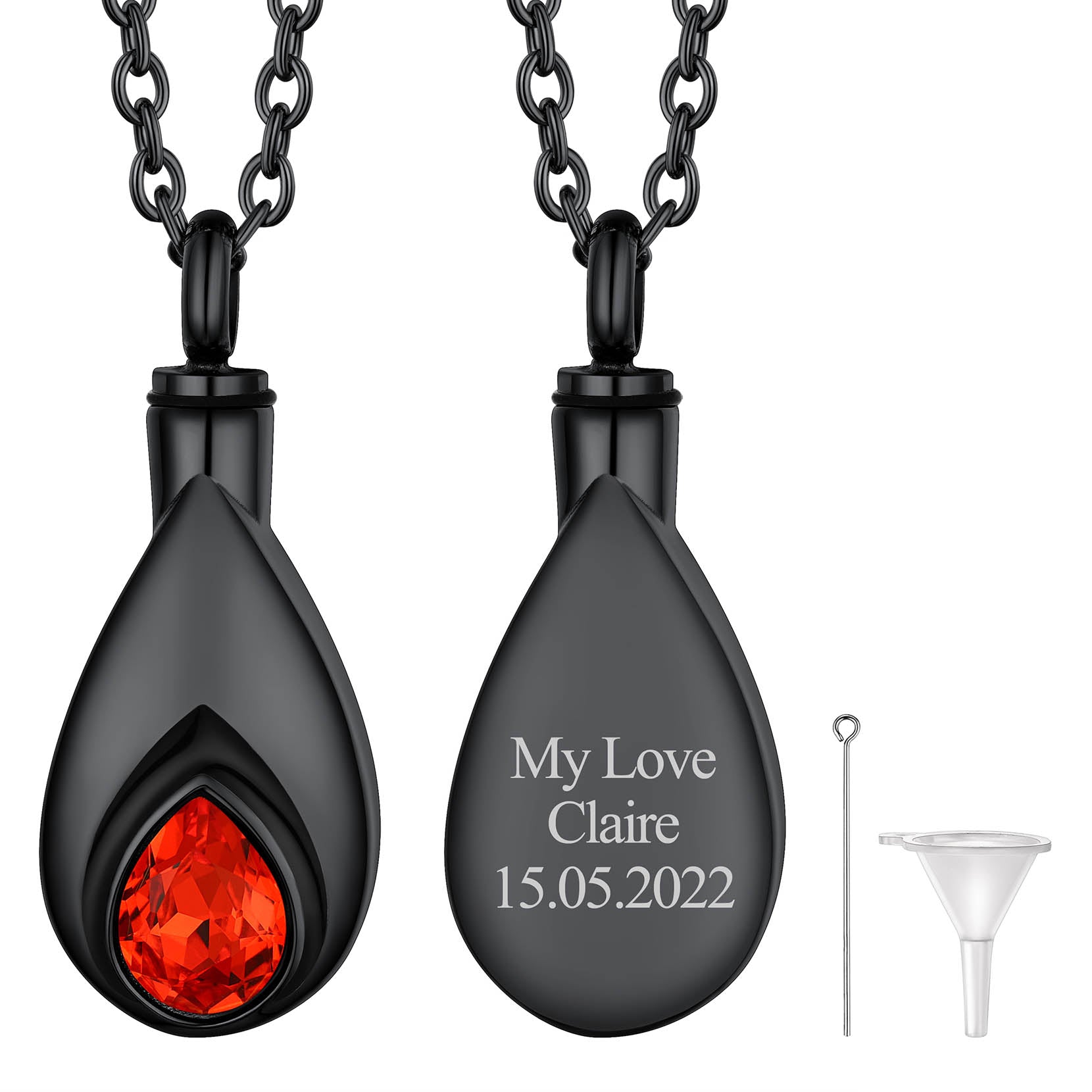 Custom Cremation Tear Drop Birthstone Urn Ashes Necklace for Women