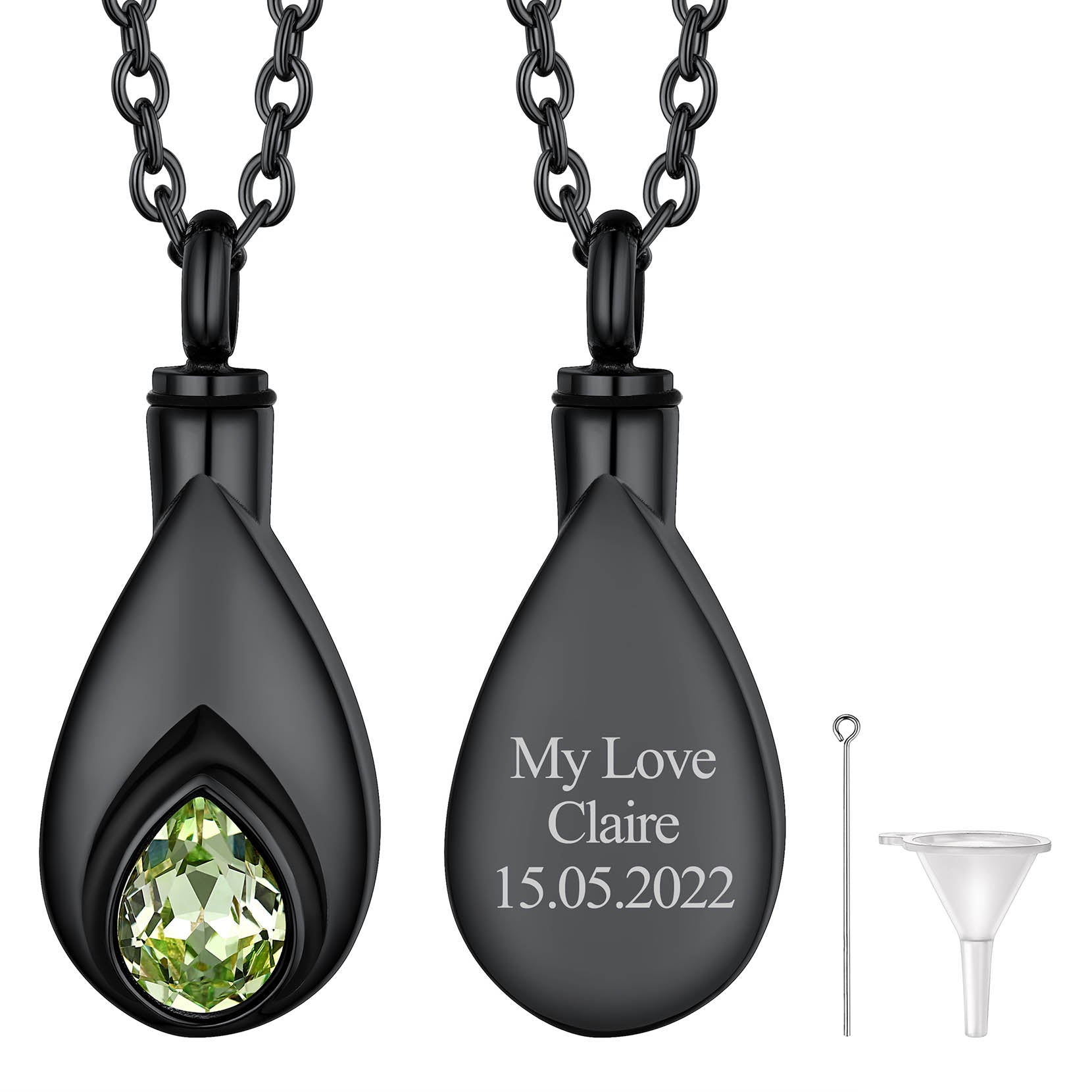 Custom Cremation Tear Drop Birthstone Urn Ashes Necklace for Women