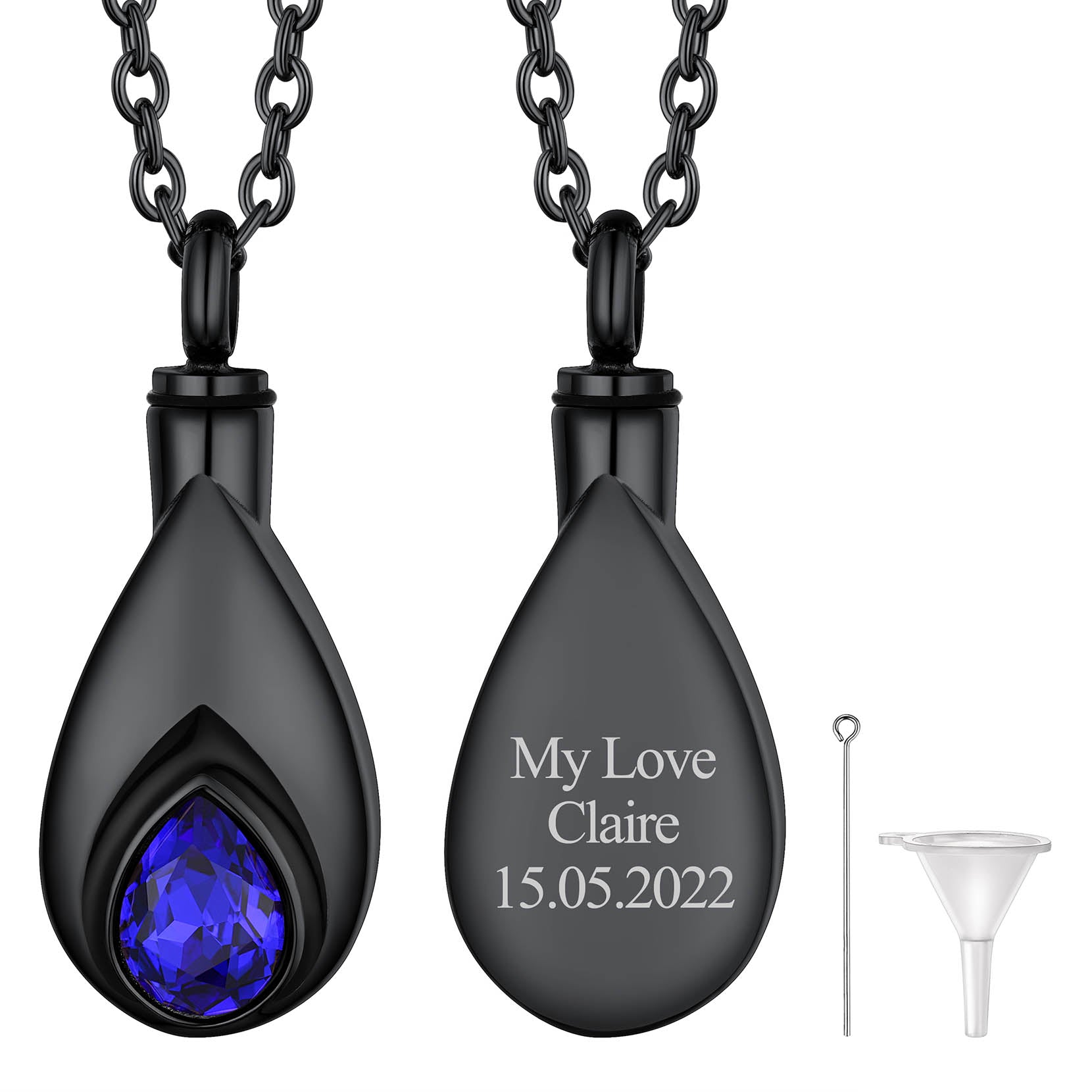 Custom Cremation Tear Drop Birthstone Urn Ashes Necklace for Women