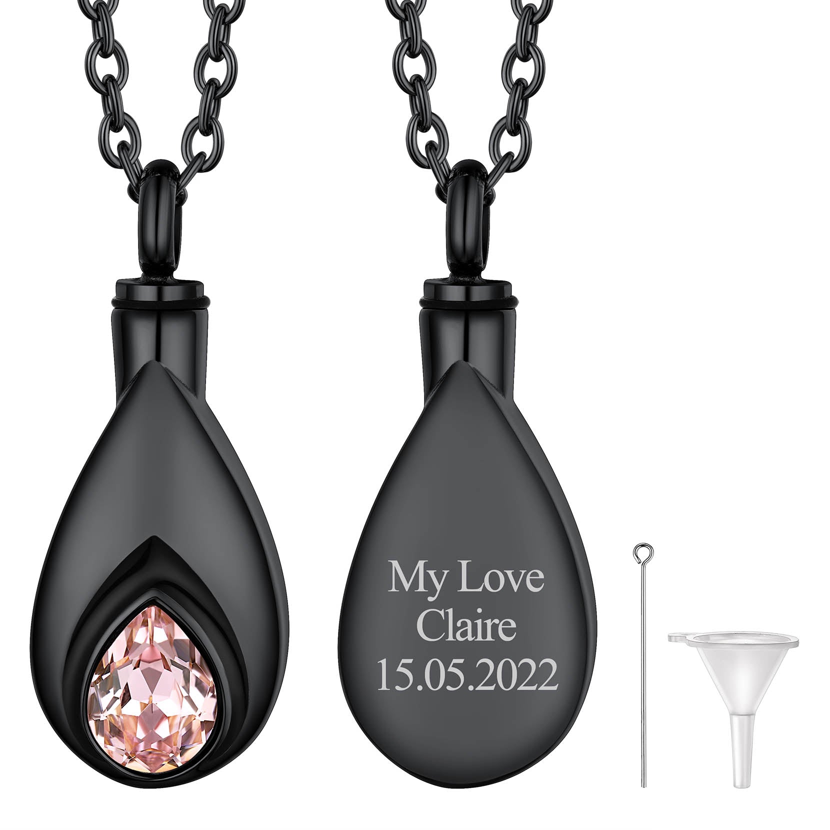 Custom Cremation Tear Drop Birthstone Urn Ashes Necklace for Women