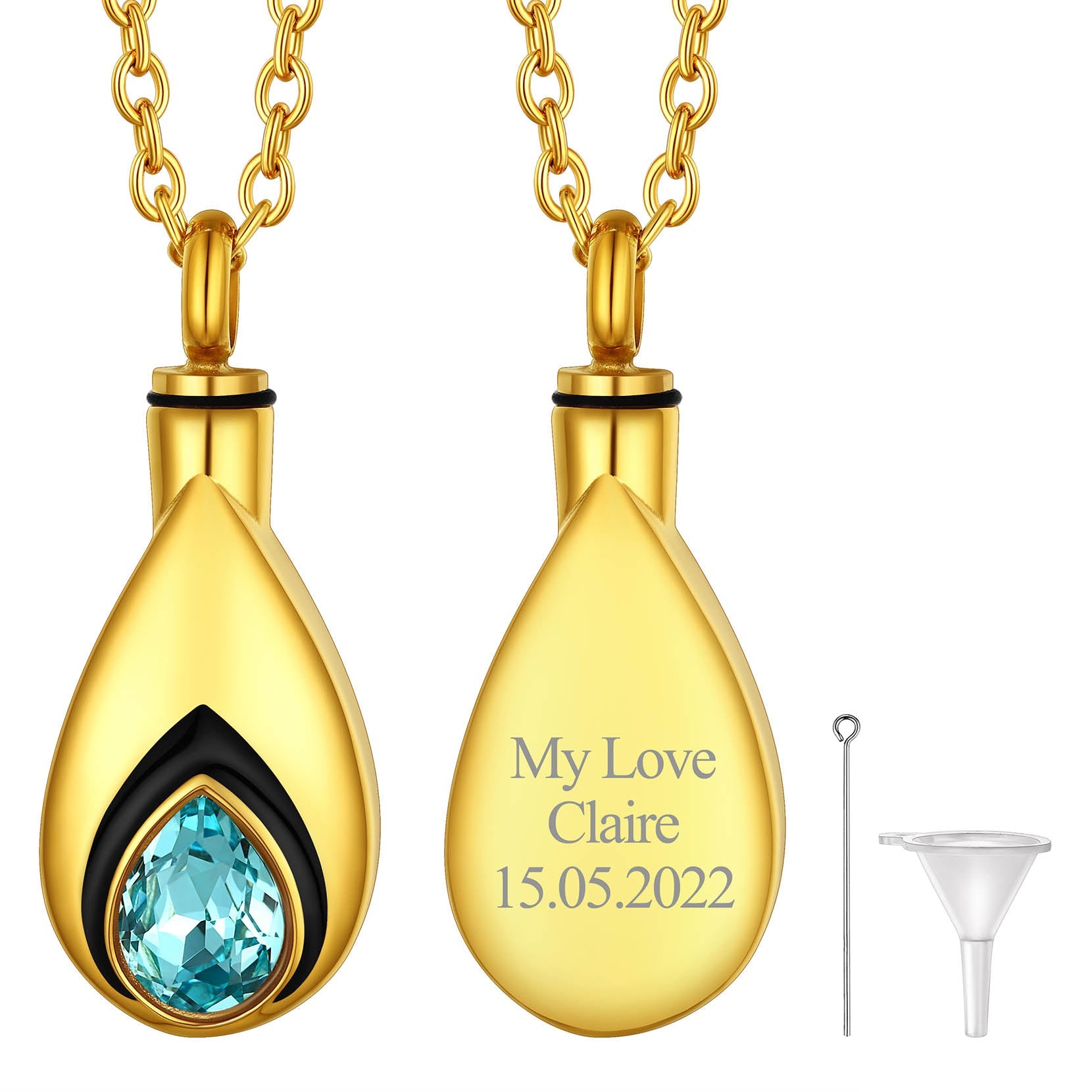 Custom Cremation Tear Drop Birthstone Urn Ashes Necklace for Women