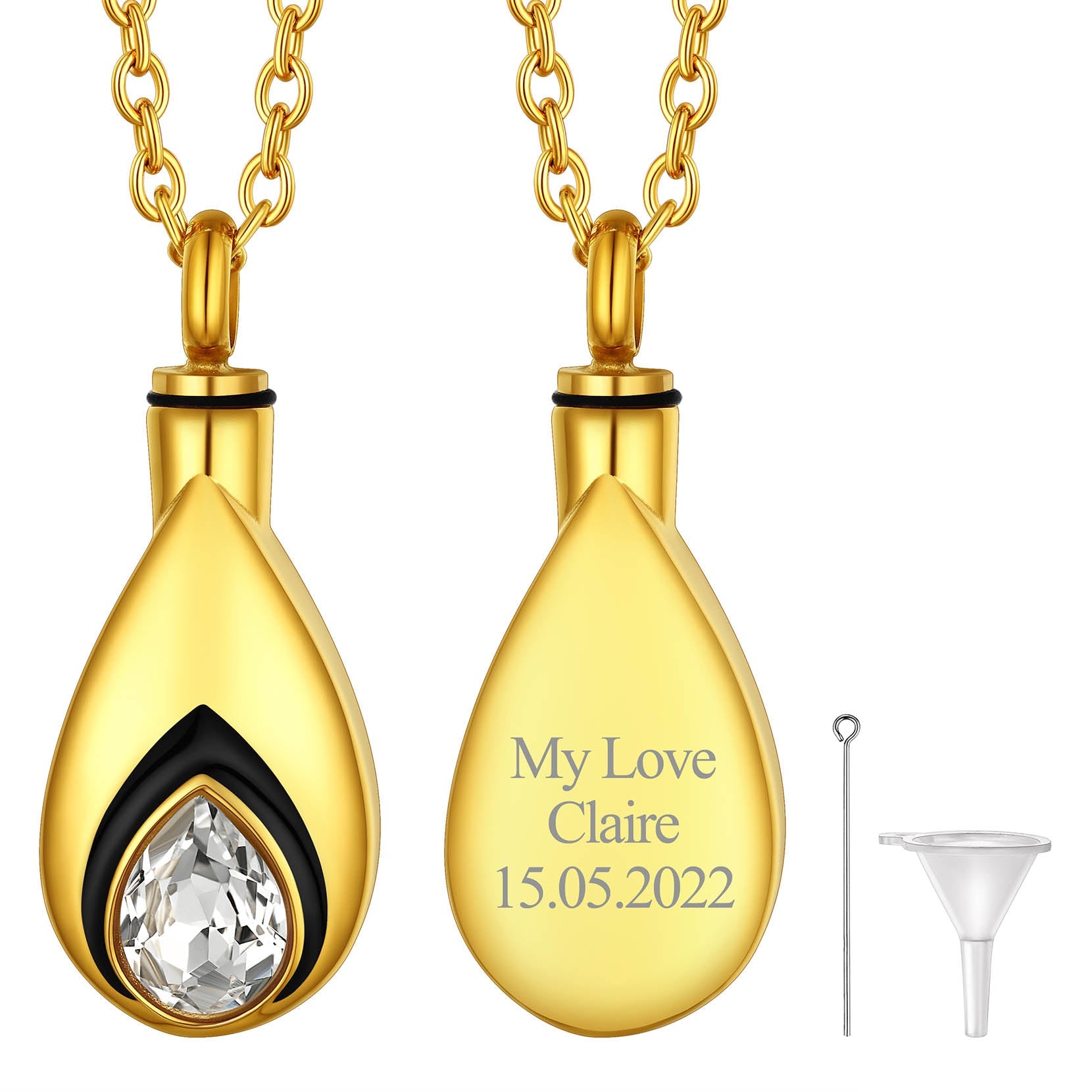 Custom Cremation Tear Drop Birthstone Urn Ashes Necklace for Women