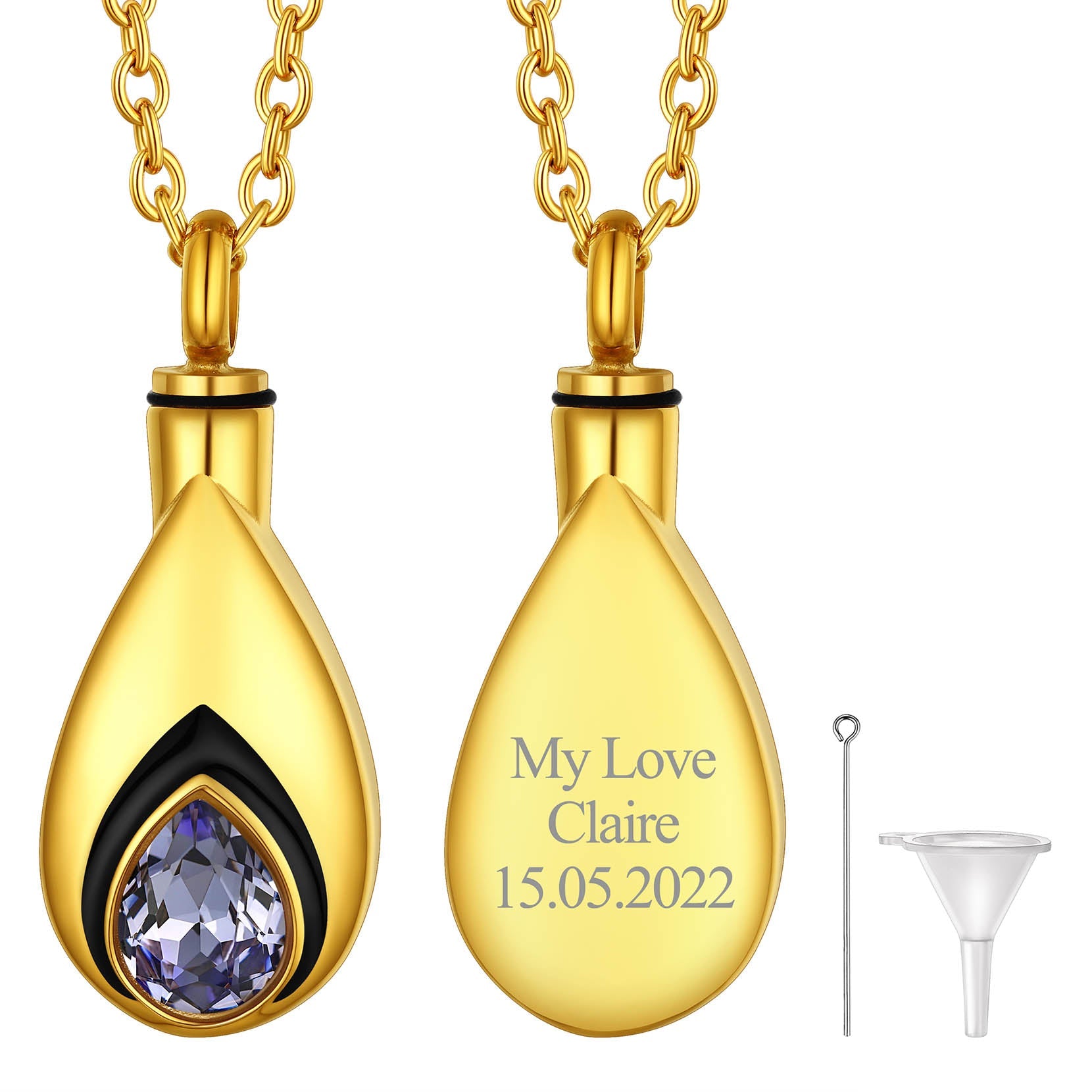 Custom Cremation Tear Drop Birthstone Urn Ashes Necklace for Women