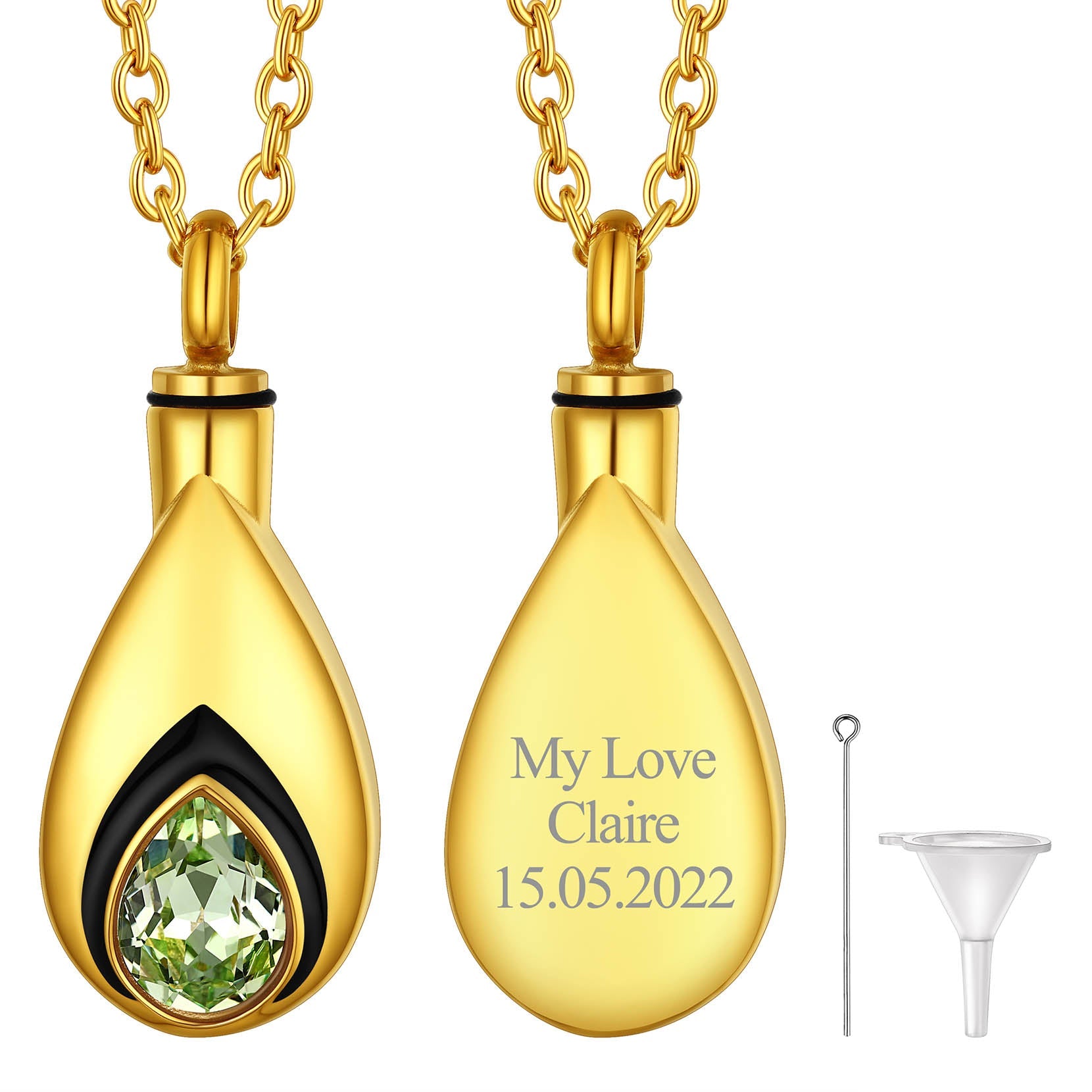 Custom Cremation Tear Drop Birthstone Urn Ashes Necklace for Women