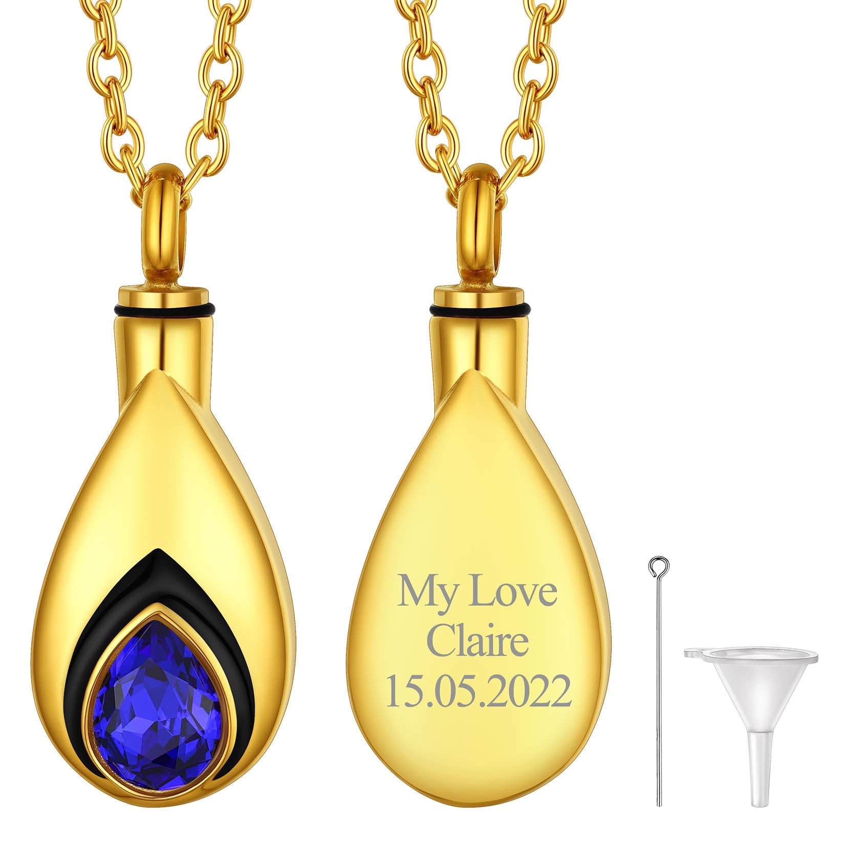 Custom Cremation Tear Drop Birthstone Urn Ashes Necklace for Women