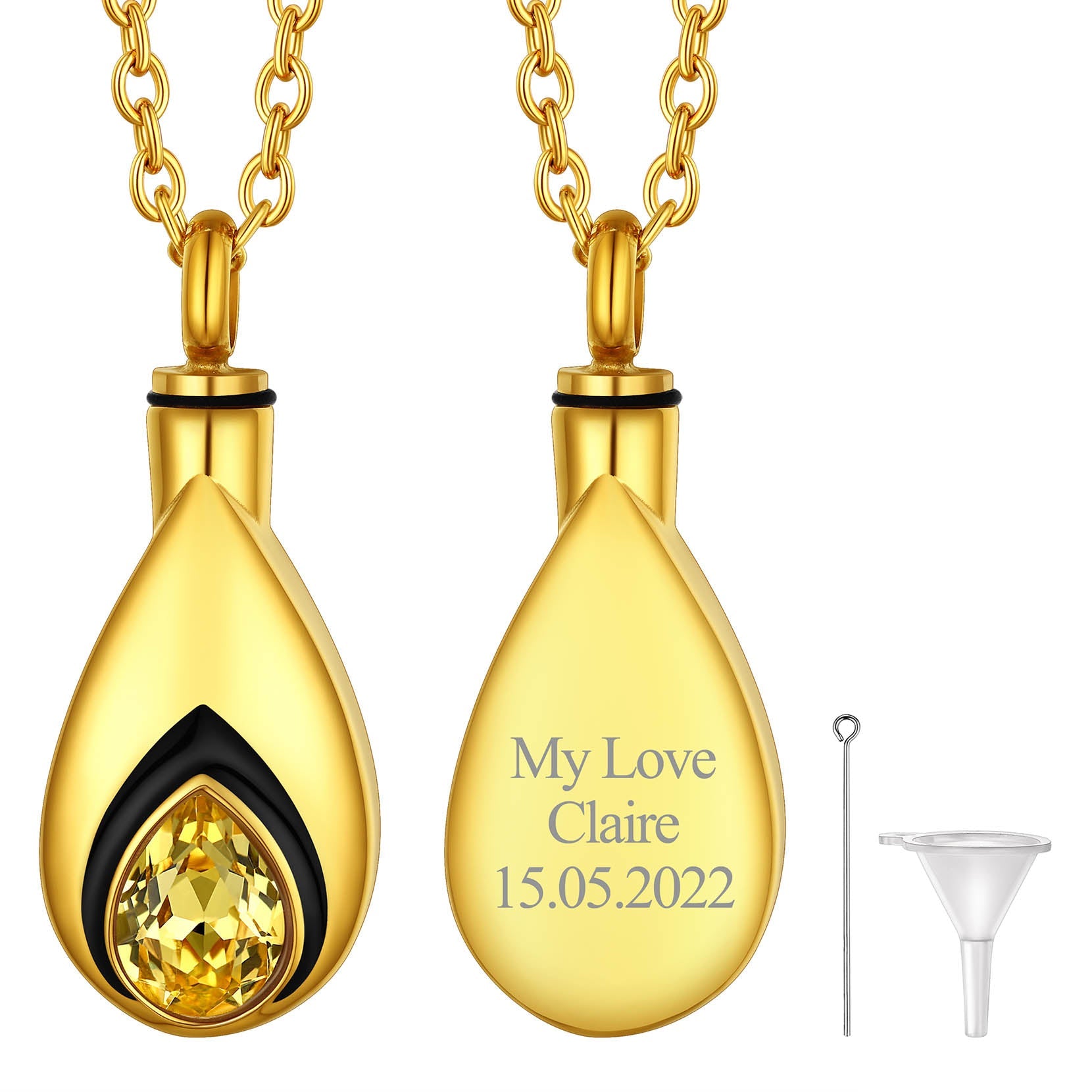 Custom Cremation Tear Drop Birthstone Urn Ashes Necklace for Women