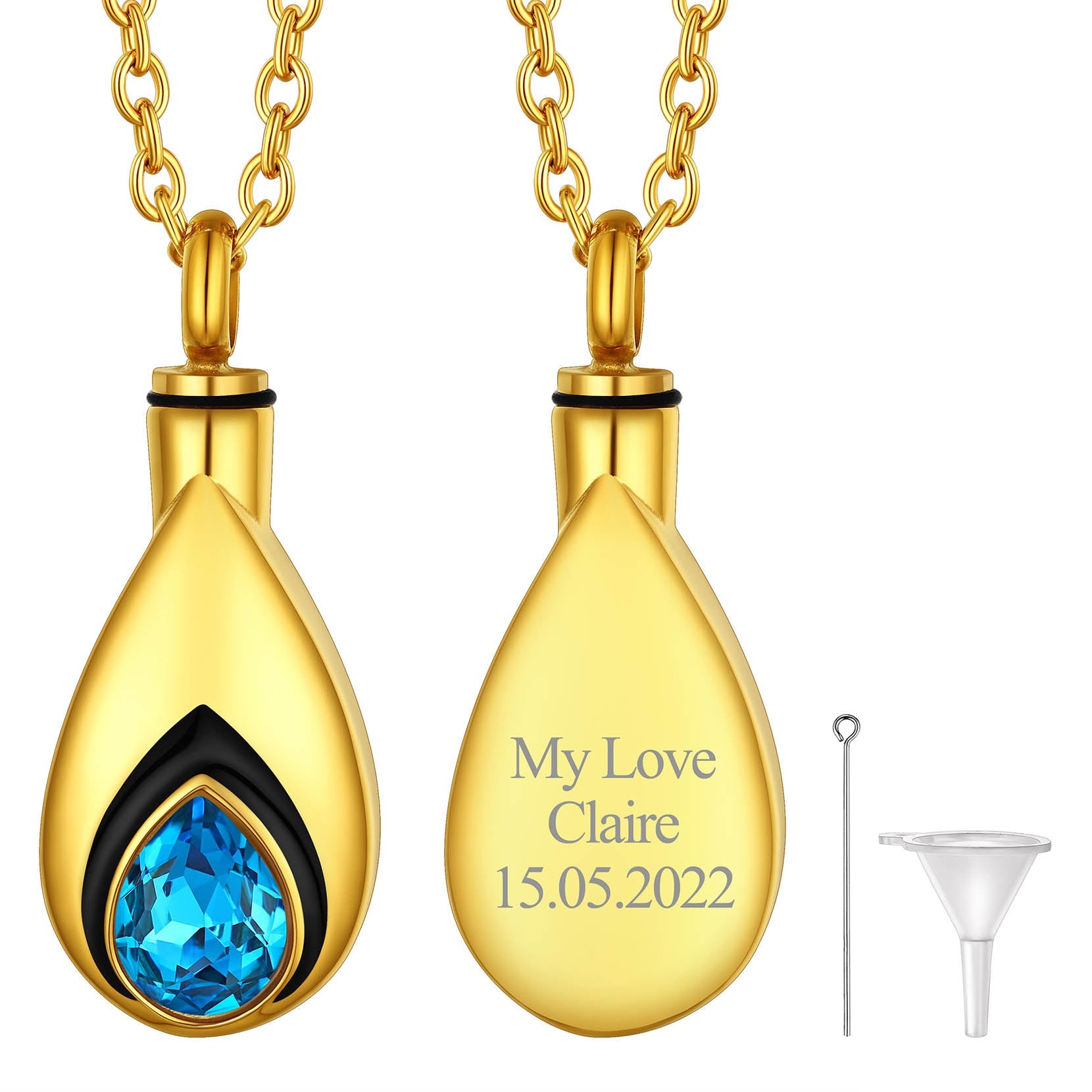Custom Cremation Tear Drop Birthstone Urn Ashes Necklace for Women
