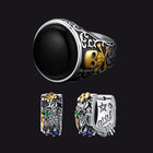 Black Onyx Skull Signet Ring & Graffiti Joker Star Earring Jewelry Set For Men 1